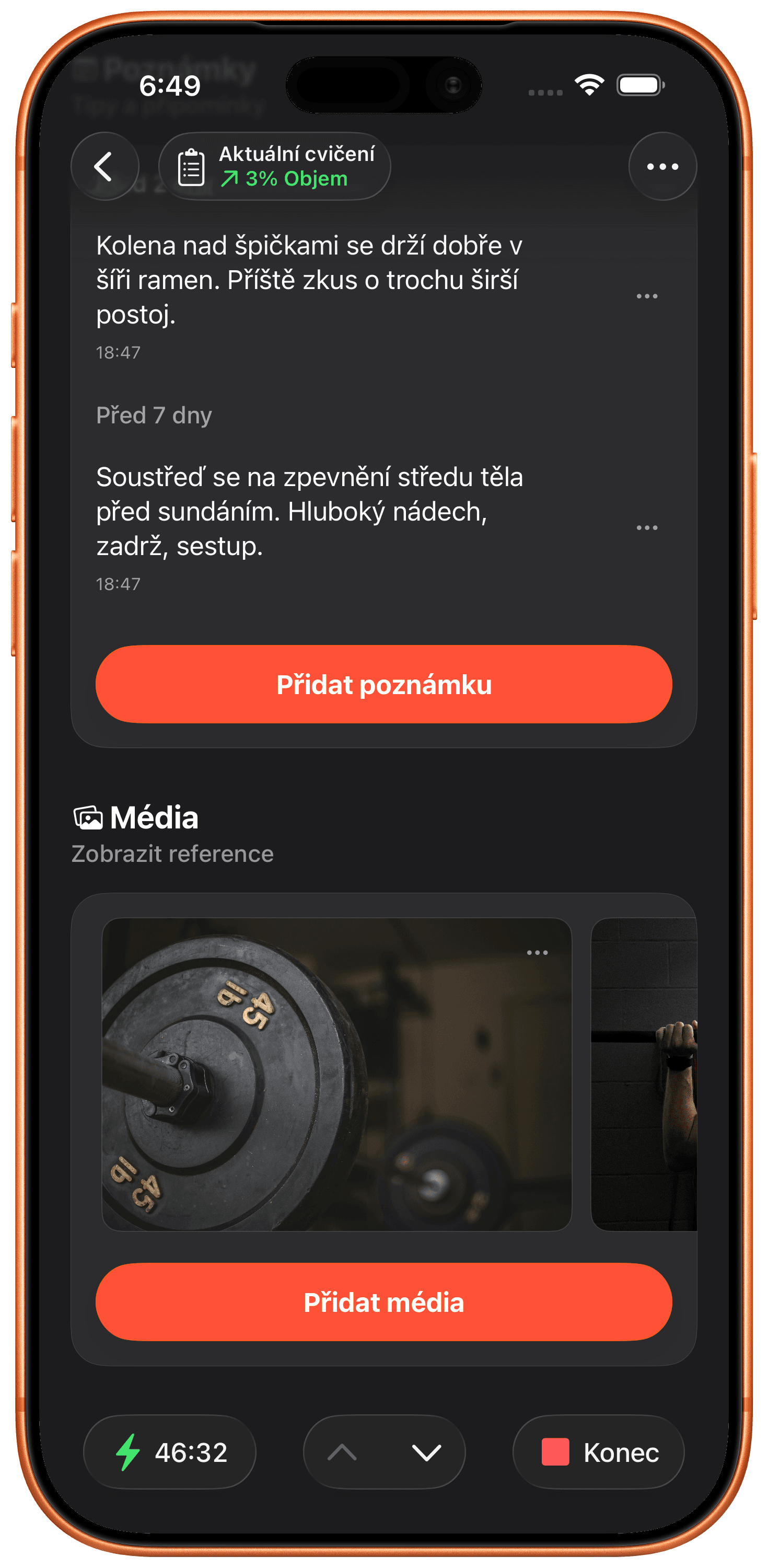 Přidejte Poznámky a Fotky k Jakémukoli Cviku.