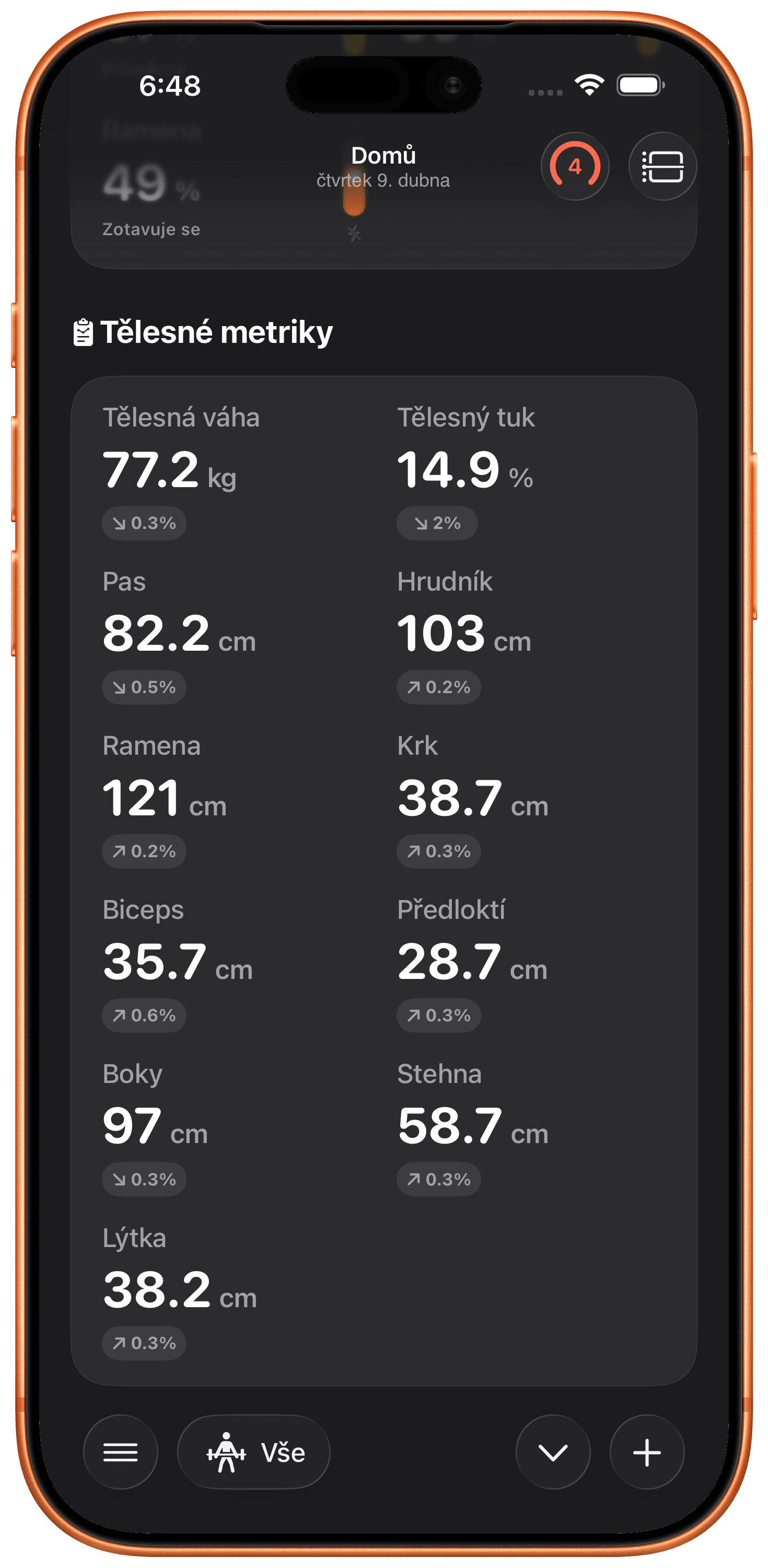 Sledujte Tělesné Metriky.