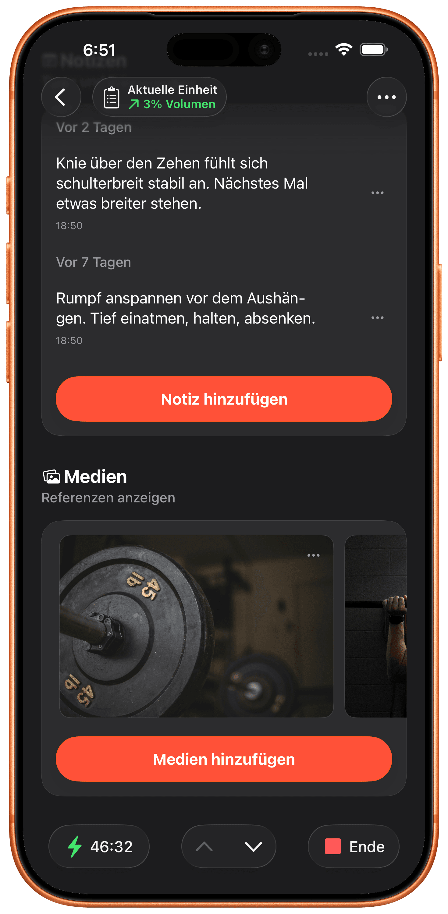 Füge Notizen & Fotos zu Jeder Übung Hinzu.