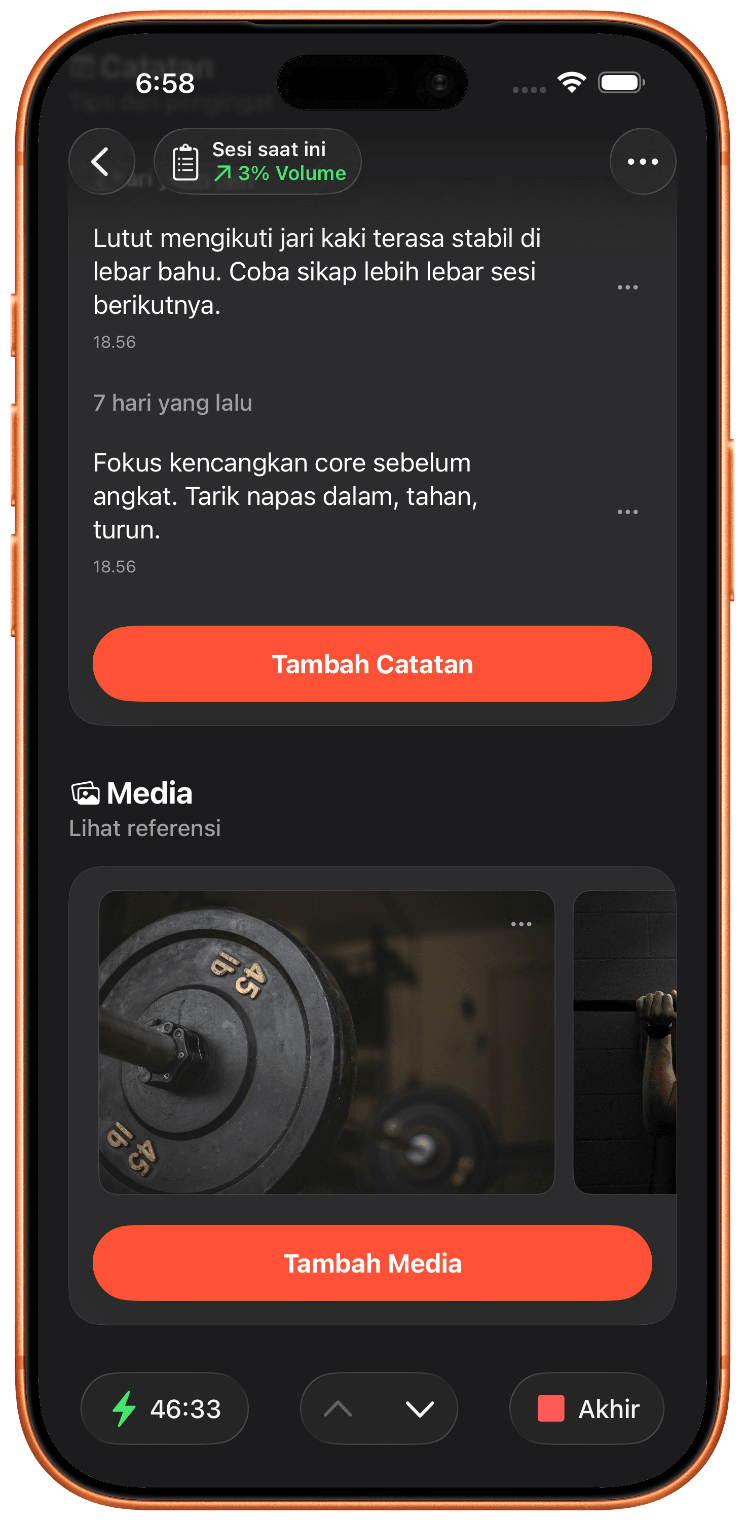 Tambahkan Catatan & Foto ke Latihan Apapun.