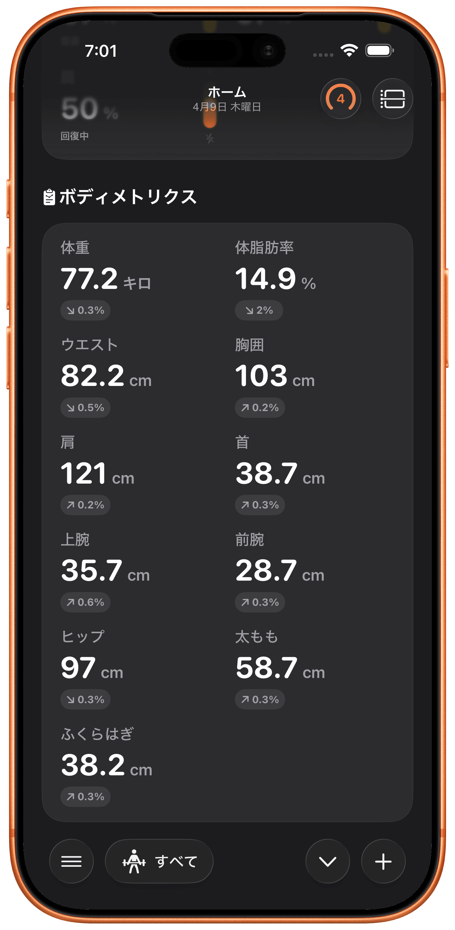 ボディメトリクスを追跡。