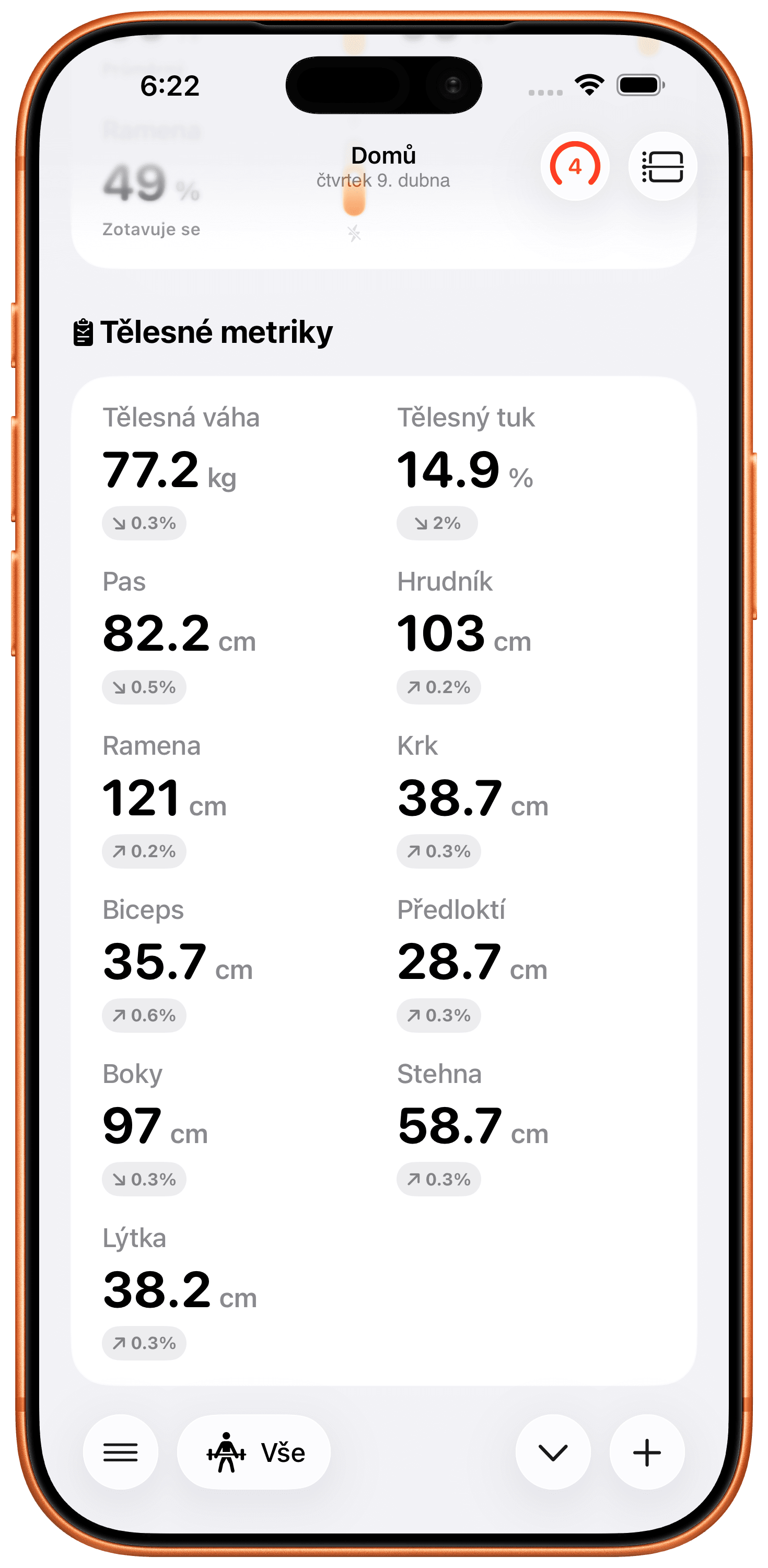 Sledujte Tělesné Metriky.