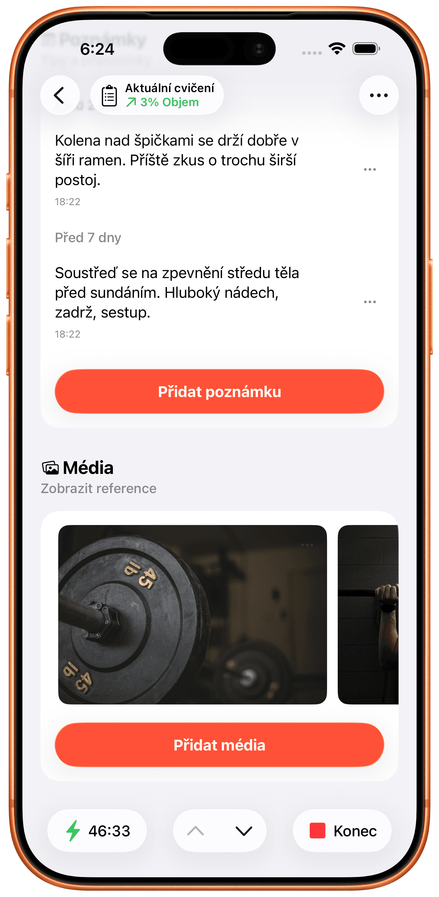 Přidejte Poznámky a Fotky k Jakémukoli Cviku.