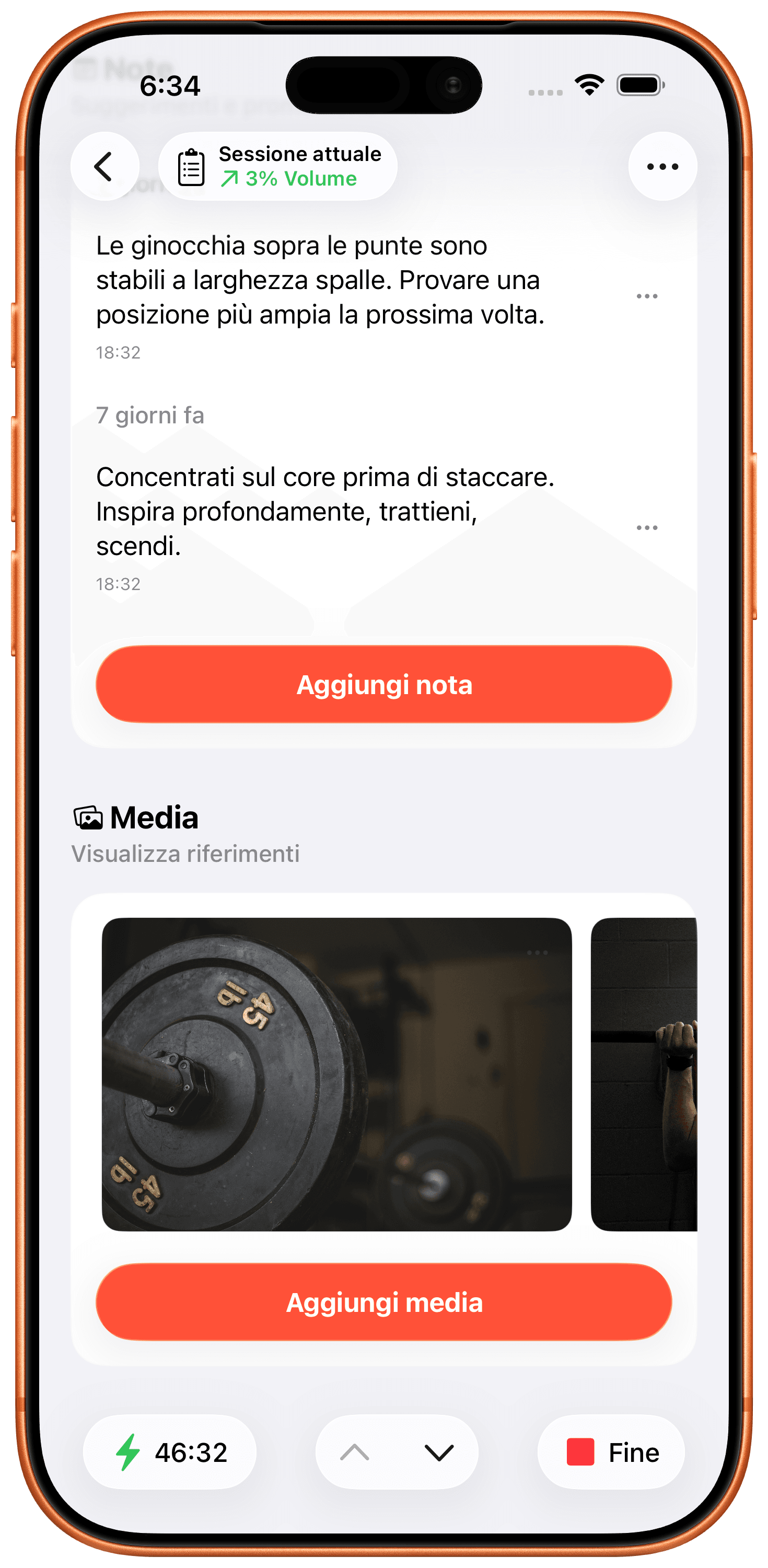 Aggiungi Note e Foto a Qualsiasi Esercizio.