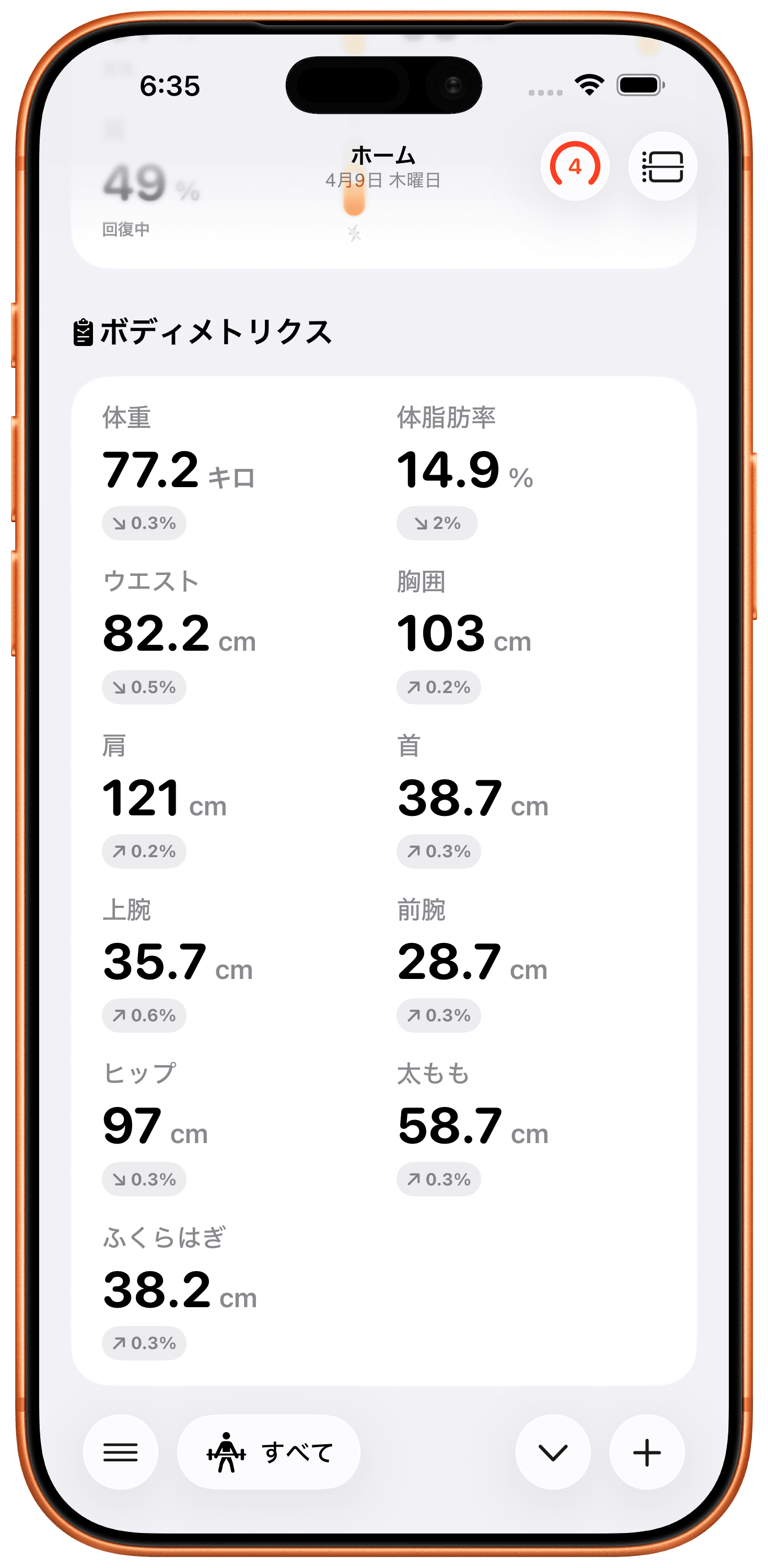 ボディメトリクスを追跡。
